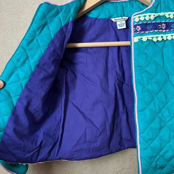 Heartstrings Girls' Quilted Jacket Size 4 Blue with Floral Accents Broken Zipper - Picture 8 of 15